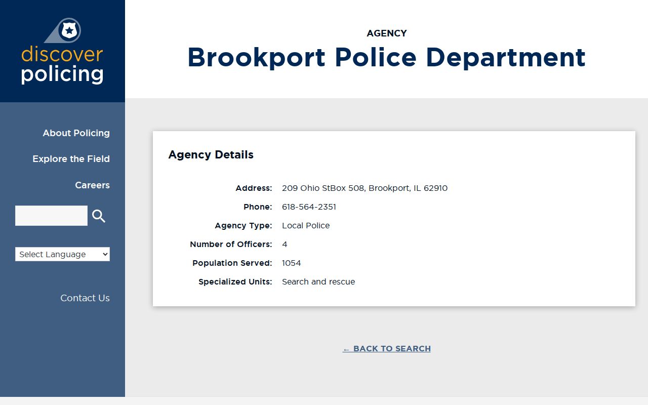 Brookport, Massac County police agency contact record