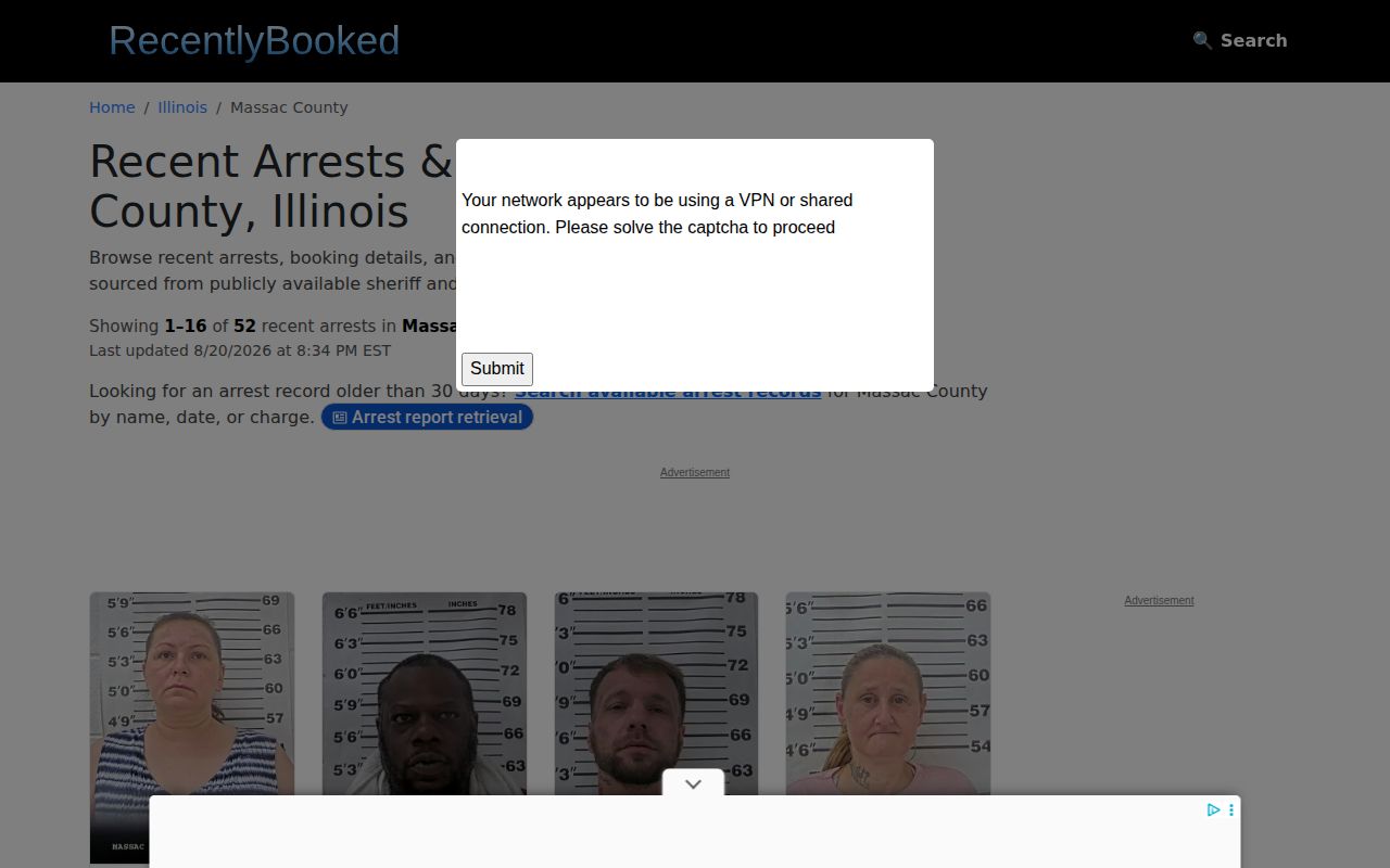 Unofficial Massac County recent-booking page used only as a secondary lead