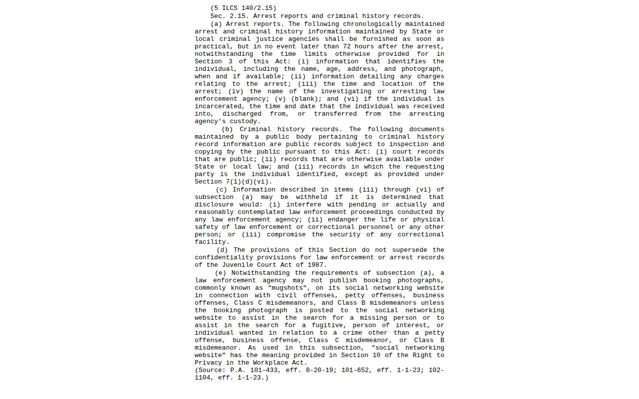Massac County Illinois arrest-record and mugshot publication law reference