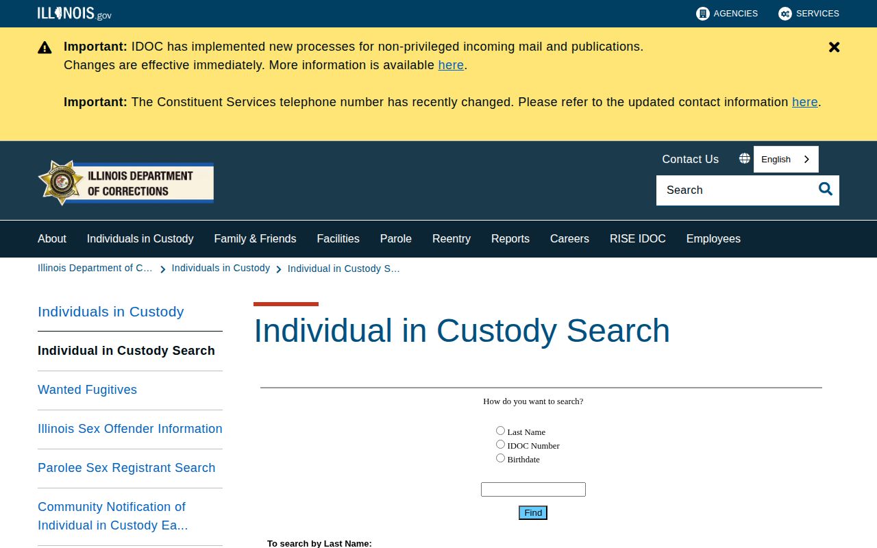 Massac County reference to Illinois Department of Corrections offender search