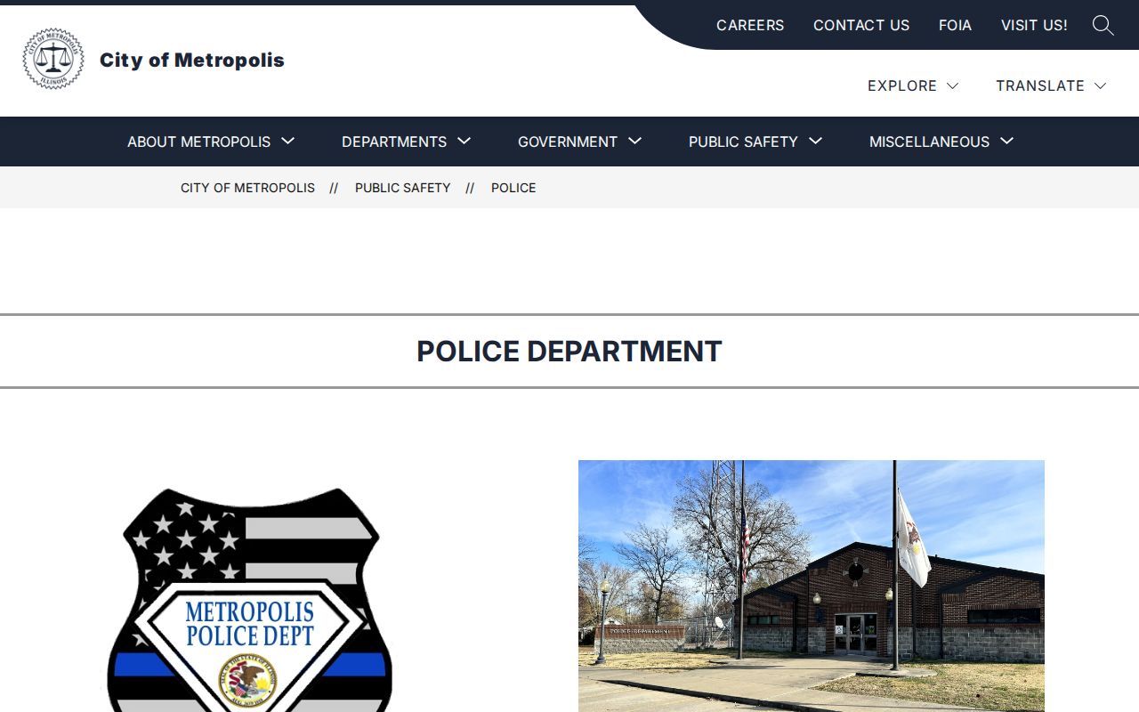 Massac County Metropolis Police Department page for city arrest records